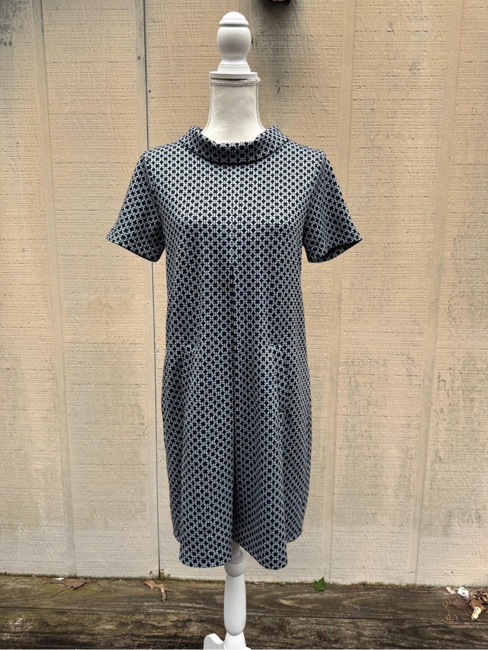 Tyler Boe Black and Silver Grey Geometric Knit Mini Dress